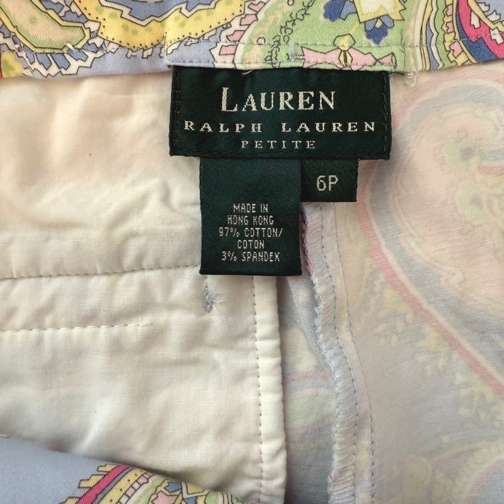 Lauren Ralph Lauren Pants 6P Blue Paisley Petite Ankle Crop Side Zip Cotton Blen - Picture 3 of 7